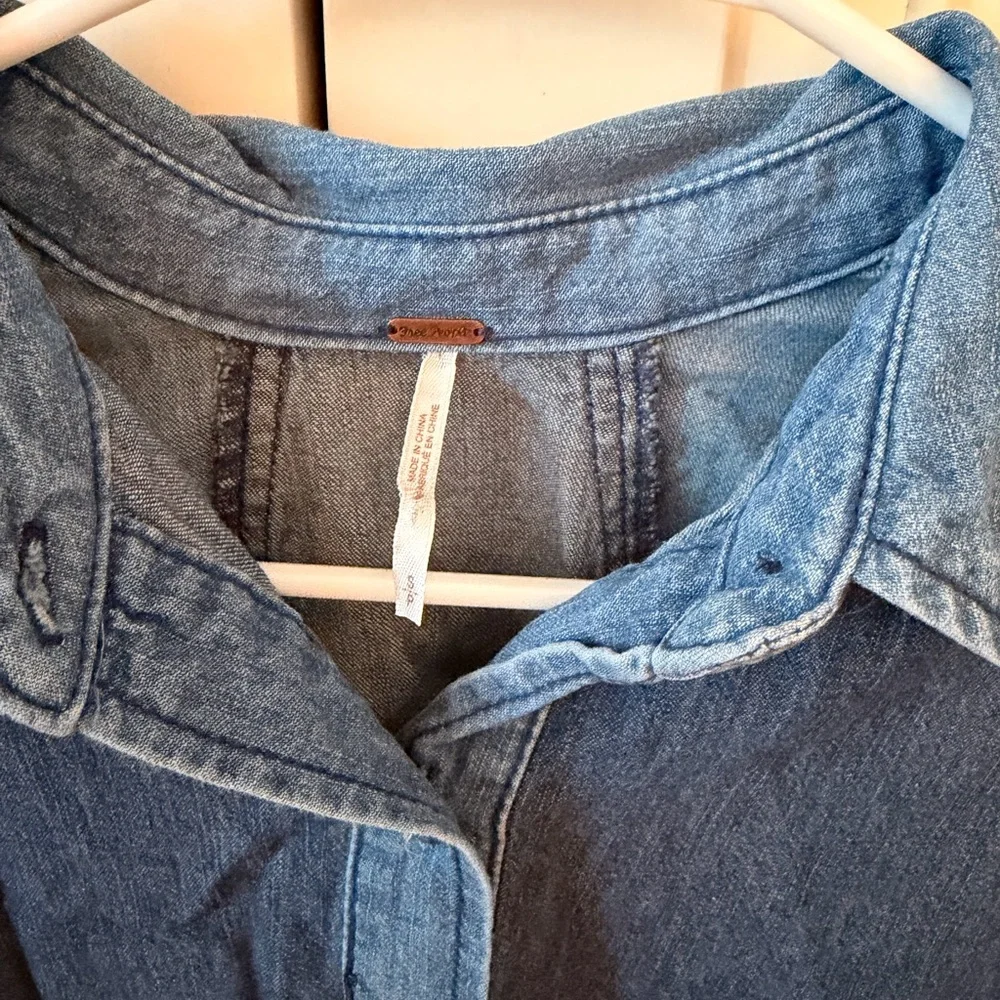 Free People Color Block Star Denim Button Up Shirt SMALL - Picture 3 of 4